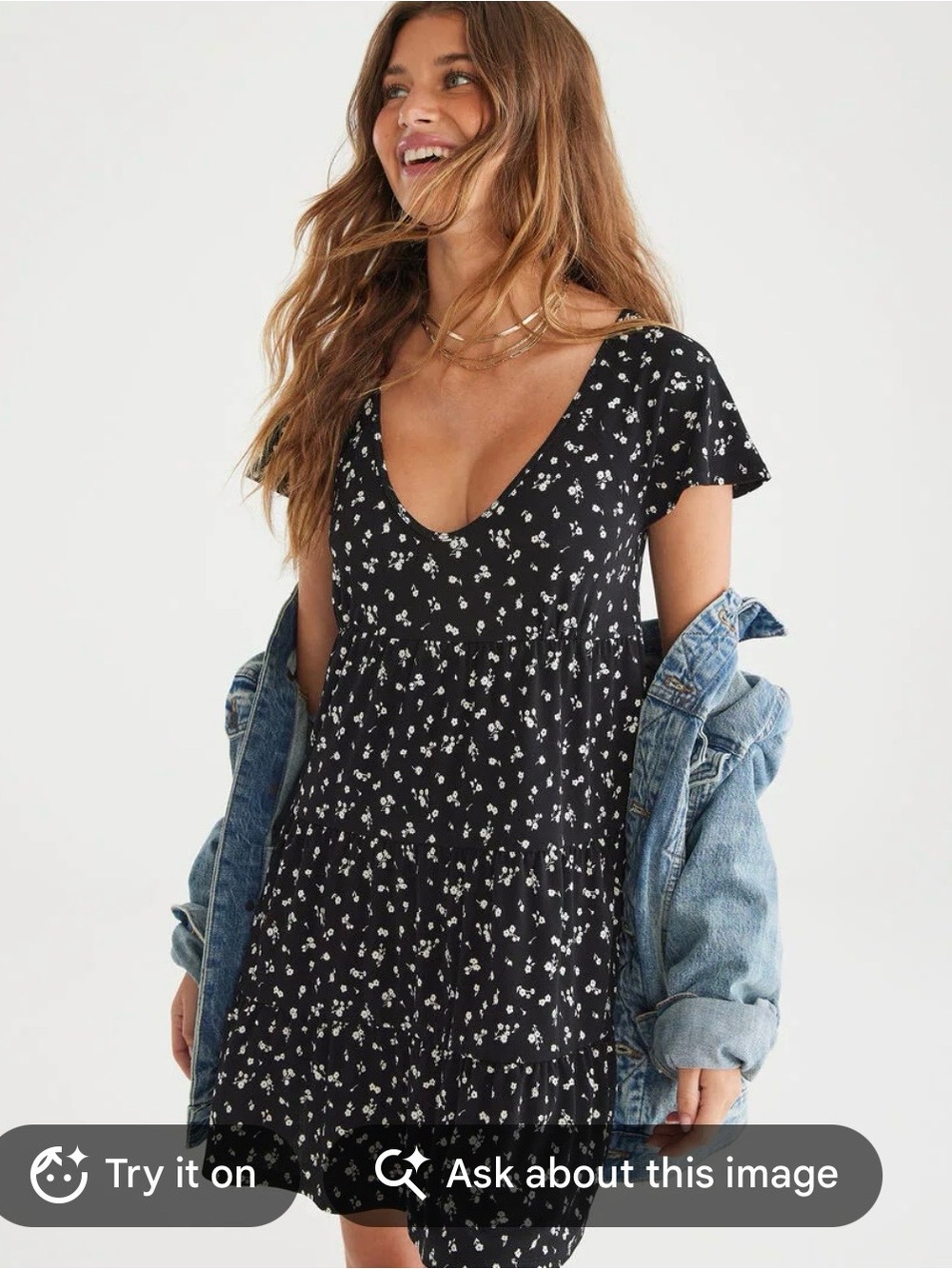 Aeropostale Black Mini Dress with White Floral Print